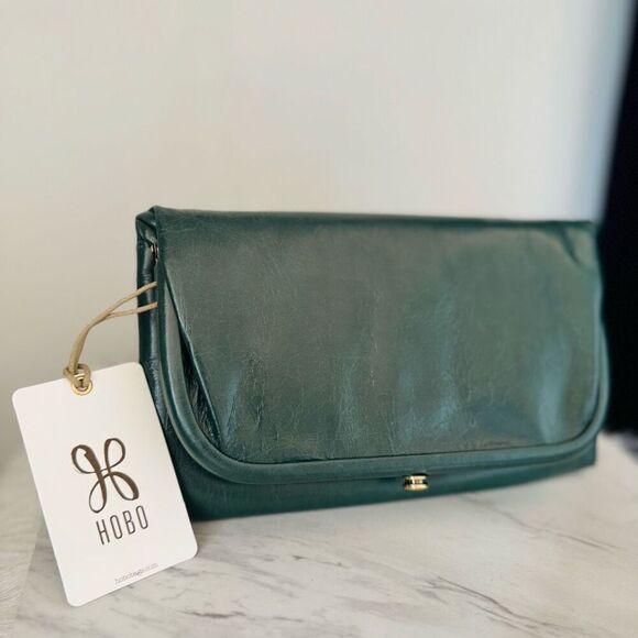 HOBO LAUREN CLUTCH LEATHER WRISTLET WALLET Sage Henna Luxury Leather, NWT - Picture 10 of 15